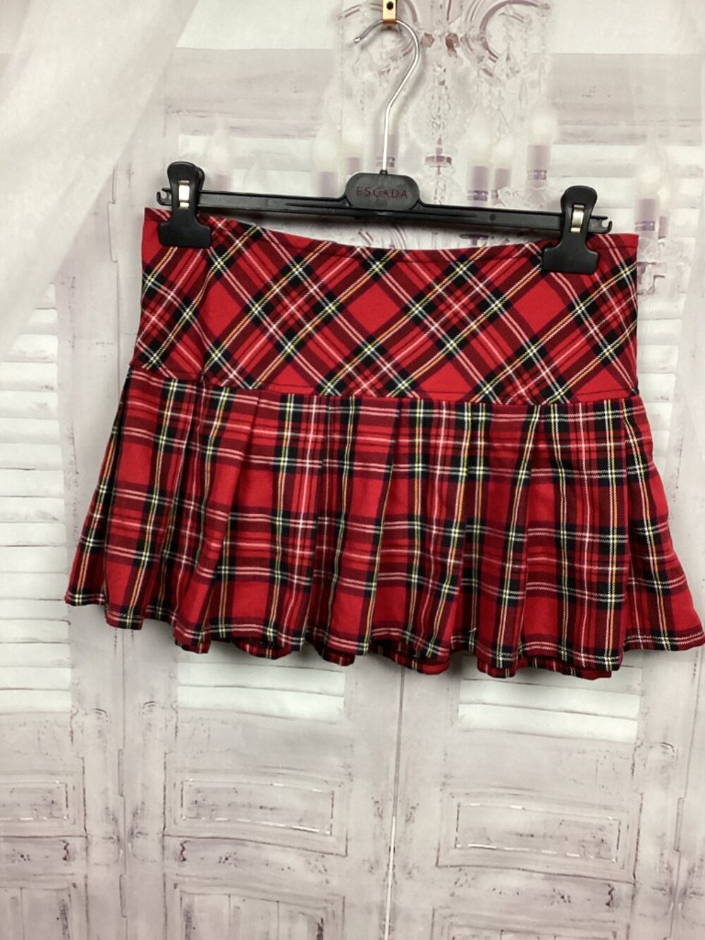 Royal Bones Red Plaid Pleated Mini Skirt Y2K M